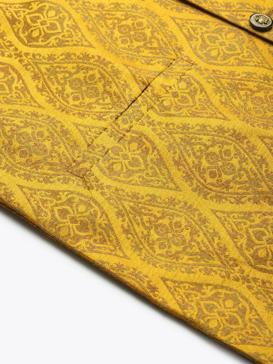 Men's Jacquard Silk Mustard & Gold Nehru Jacket - Sojanya