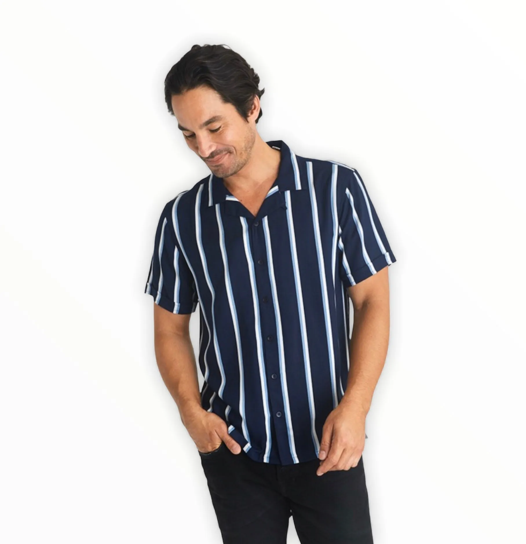 Navy Collar Stripe Shirt