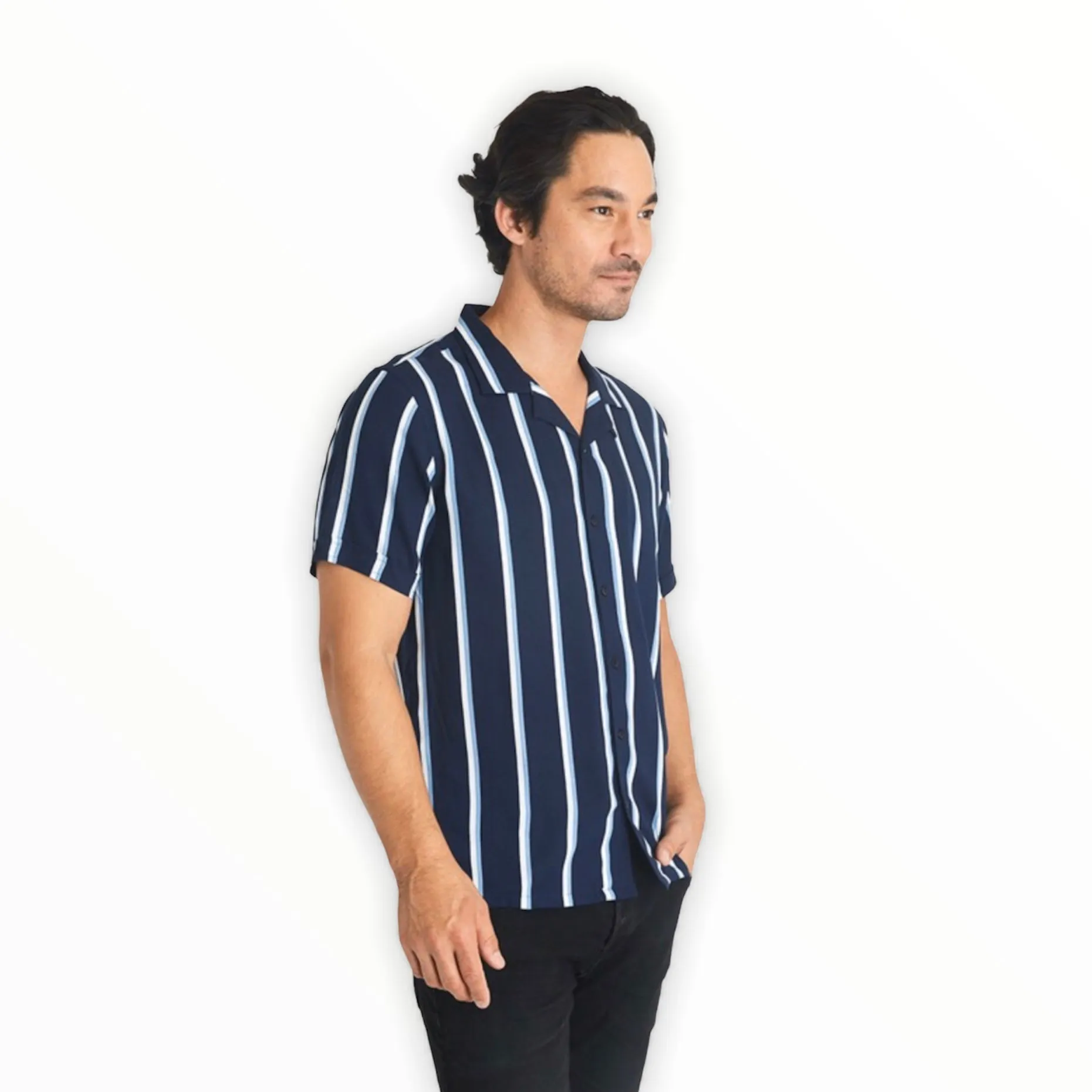 Navy Collar Stripe Shirt