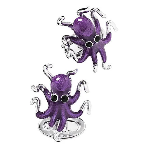 Octopus Hand Painted Enamel Sterling Cufflinks