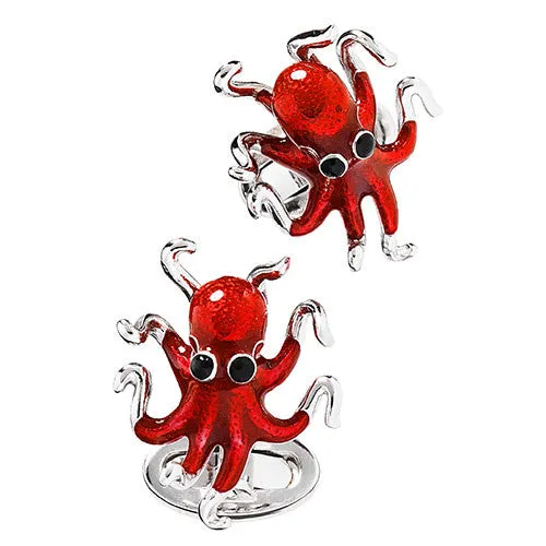 Octopus Hand Painted Enamel Sterling Cufflinks