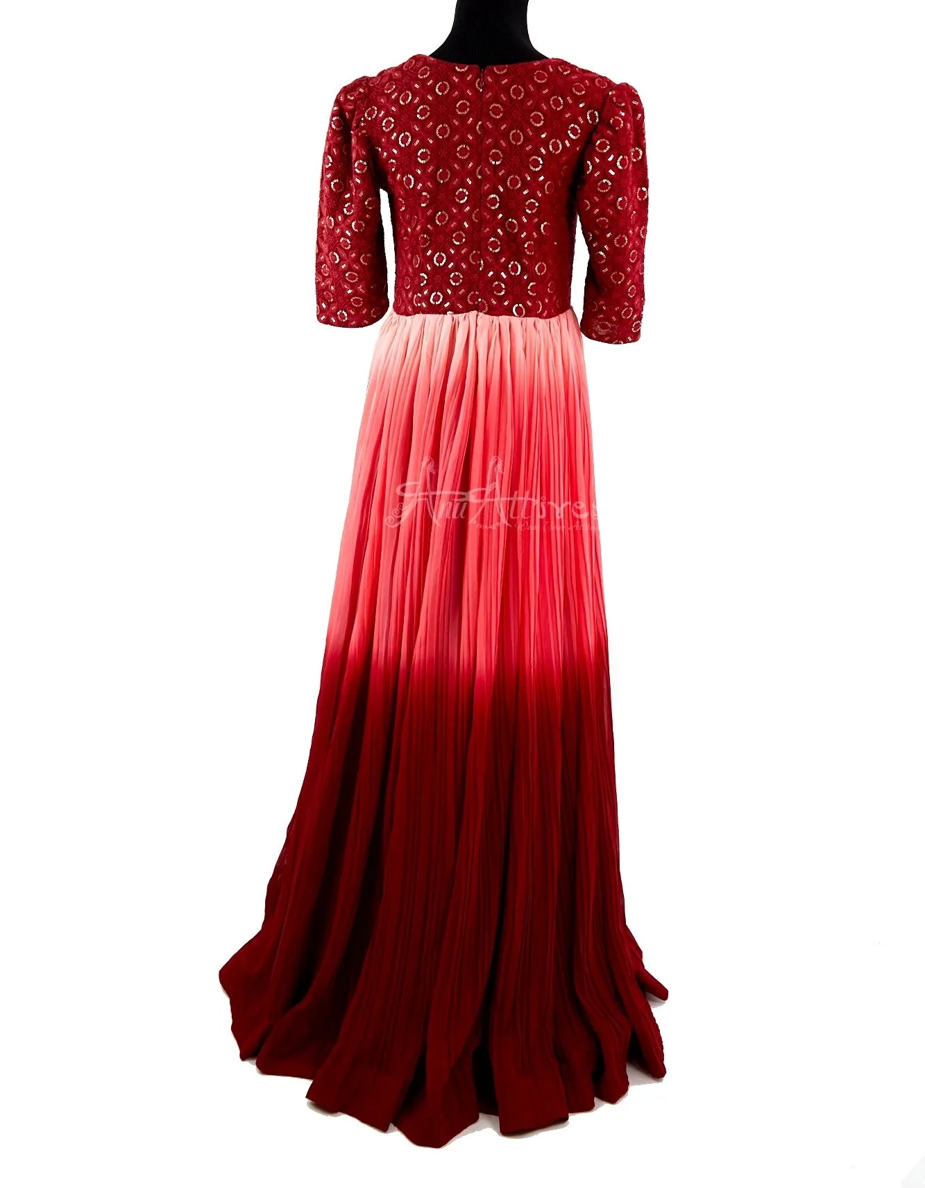 Peach & Maroon Shade Chickankari Gown