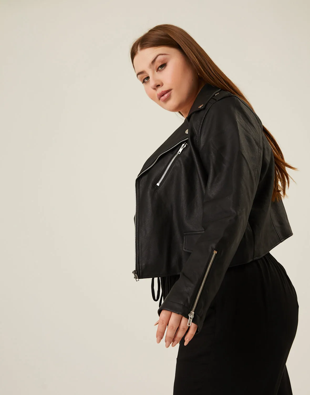 Plus Size Crop Leather Jacket