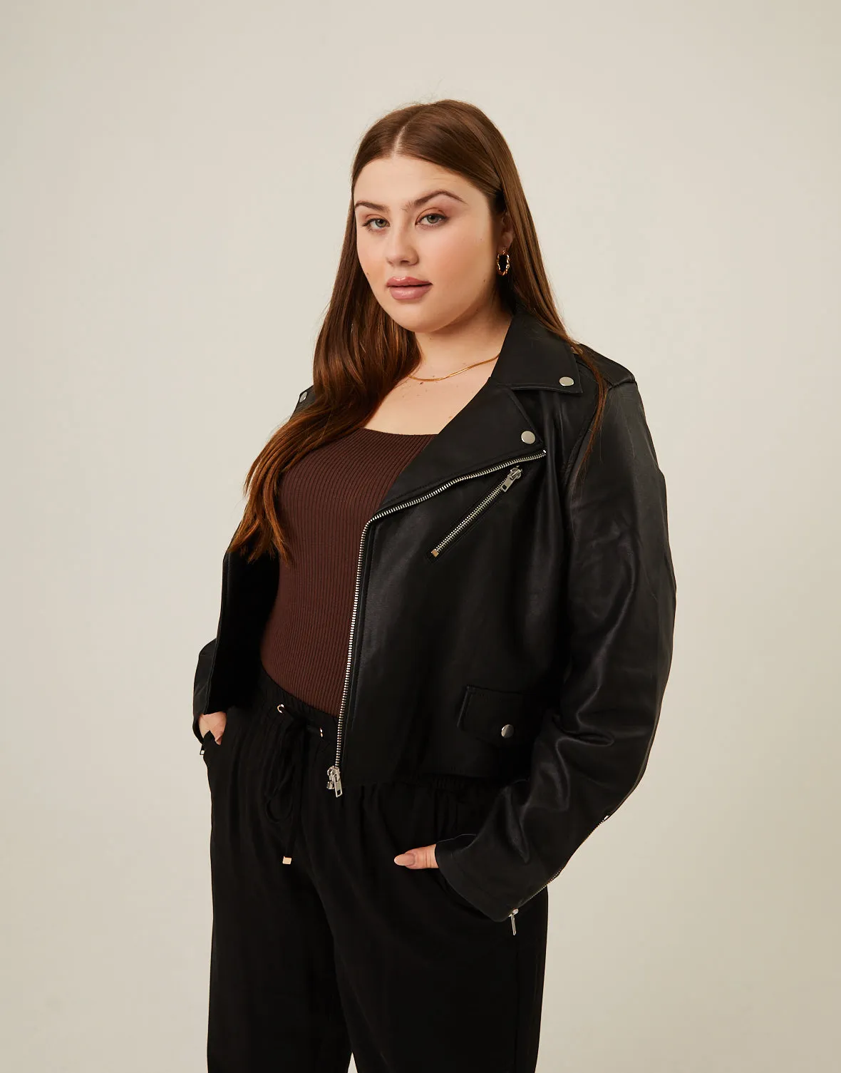 Plus Size Crop Leather Jacket