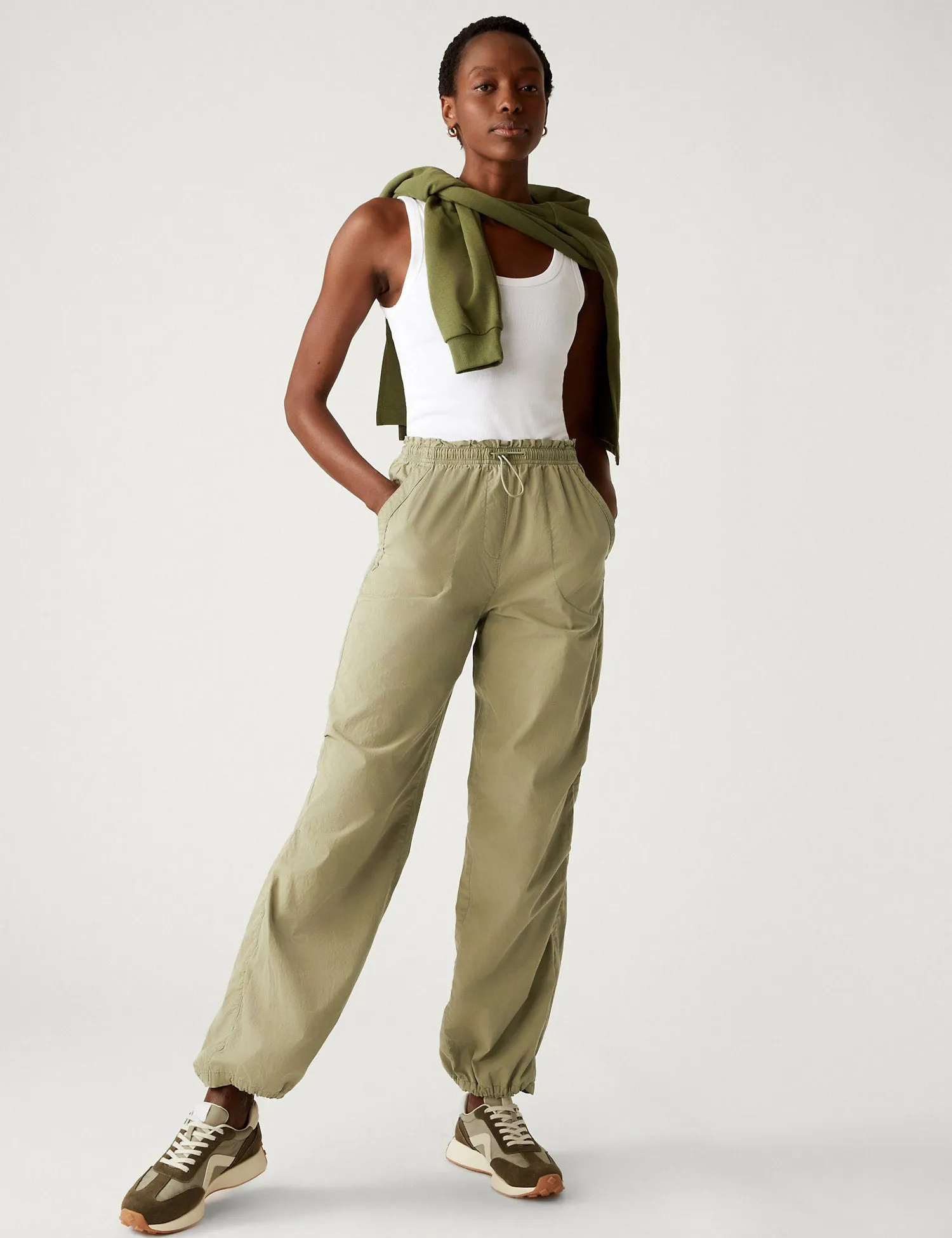 Pure Cotton Cuffed Parachute Trousers