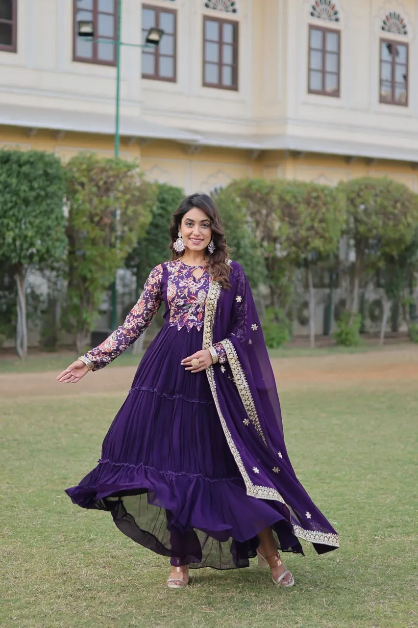 Purple Stunning Faux Georgette Gown Dupatta Collection in Vibrant Colors