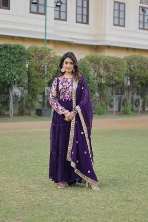 Purple Stunning Faux Georgette Gown Dupatta Collection in Vibrant Colors