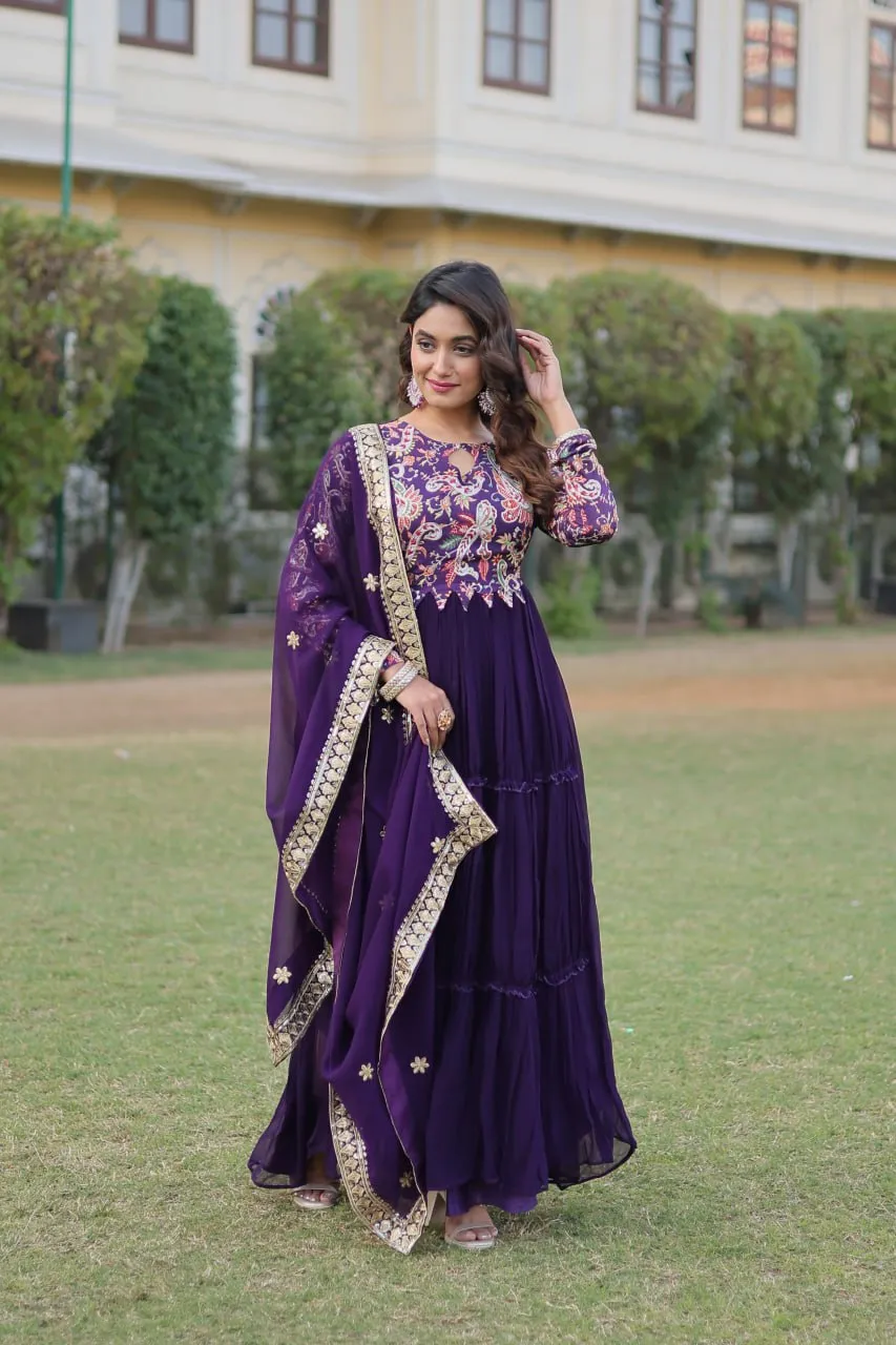 Purple Stunning Faux Georgette Gown Dupatta Collection in Vibrant Colors