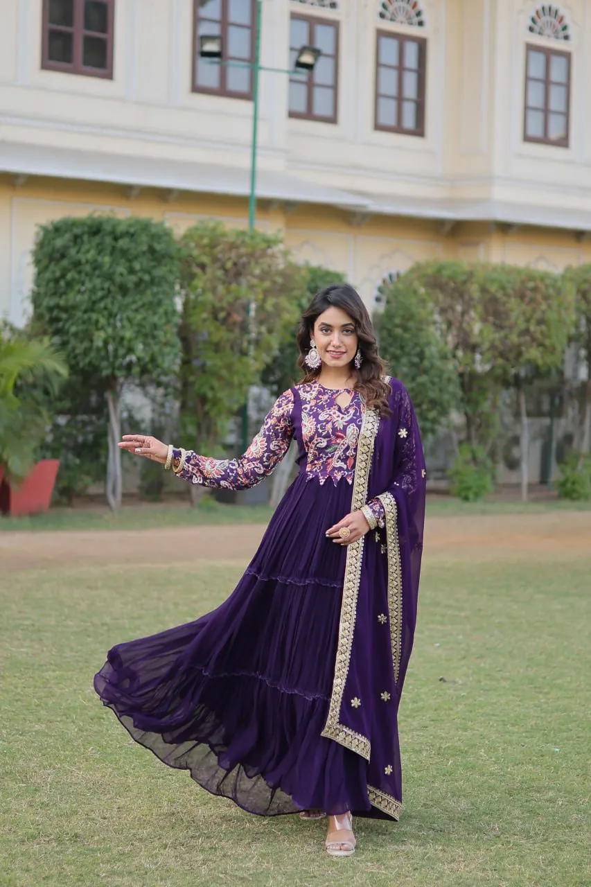 Purple Stunning Faux Georgette Gown Dupatta Collection in Vibrant Colors