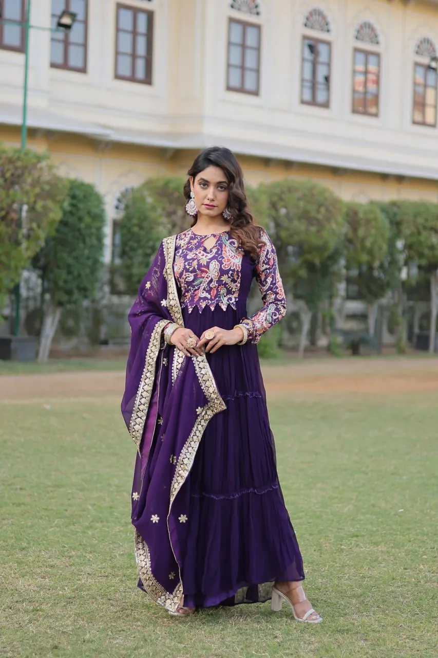 Purple Stunning Faux Georgette Gown Dupatta Collection in Vibrant Colors