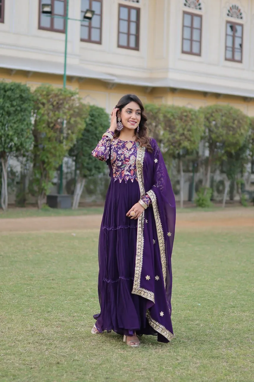 Purple Stunning Faux Georgette Gown Dupatta Collection in Vibrant Colors