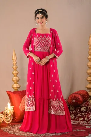 Rani Pink Sequin Embroidered Georgette Silk Cape Gown