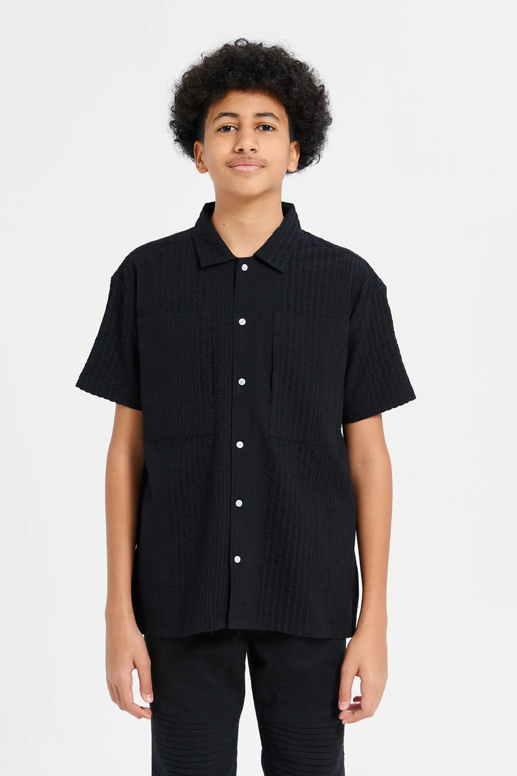 Senior Boys Black Embossed Shirt