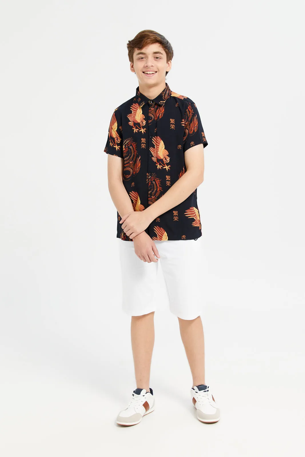 Senior Boys Black Printed Shirt