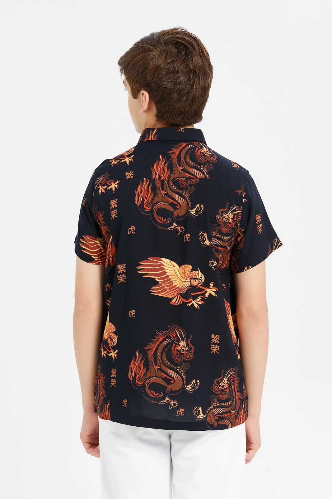 Senior Boys Black Printed Shirt