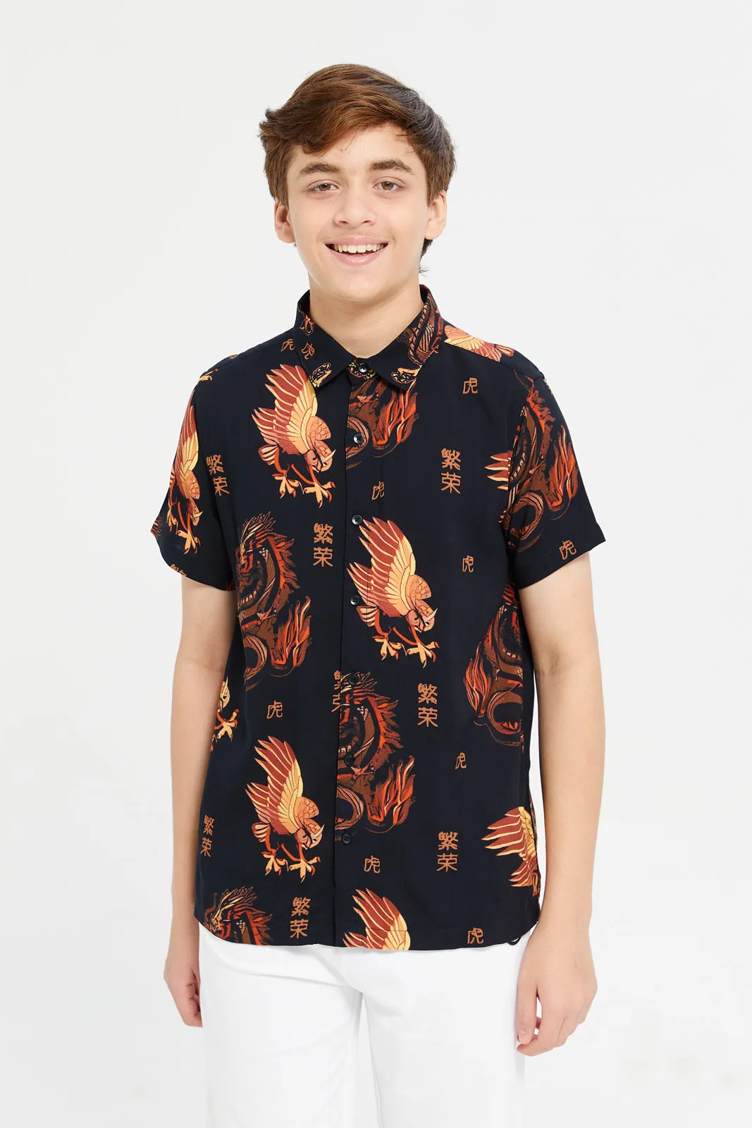 Senior Boys Black Printed Shirt