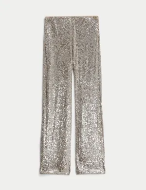 Sequin Elasticated Waist Wide Leg Trousers