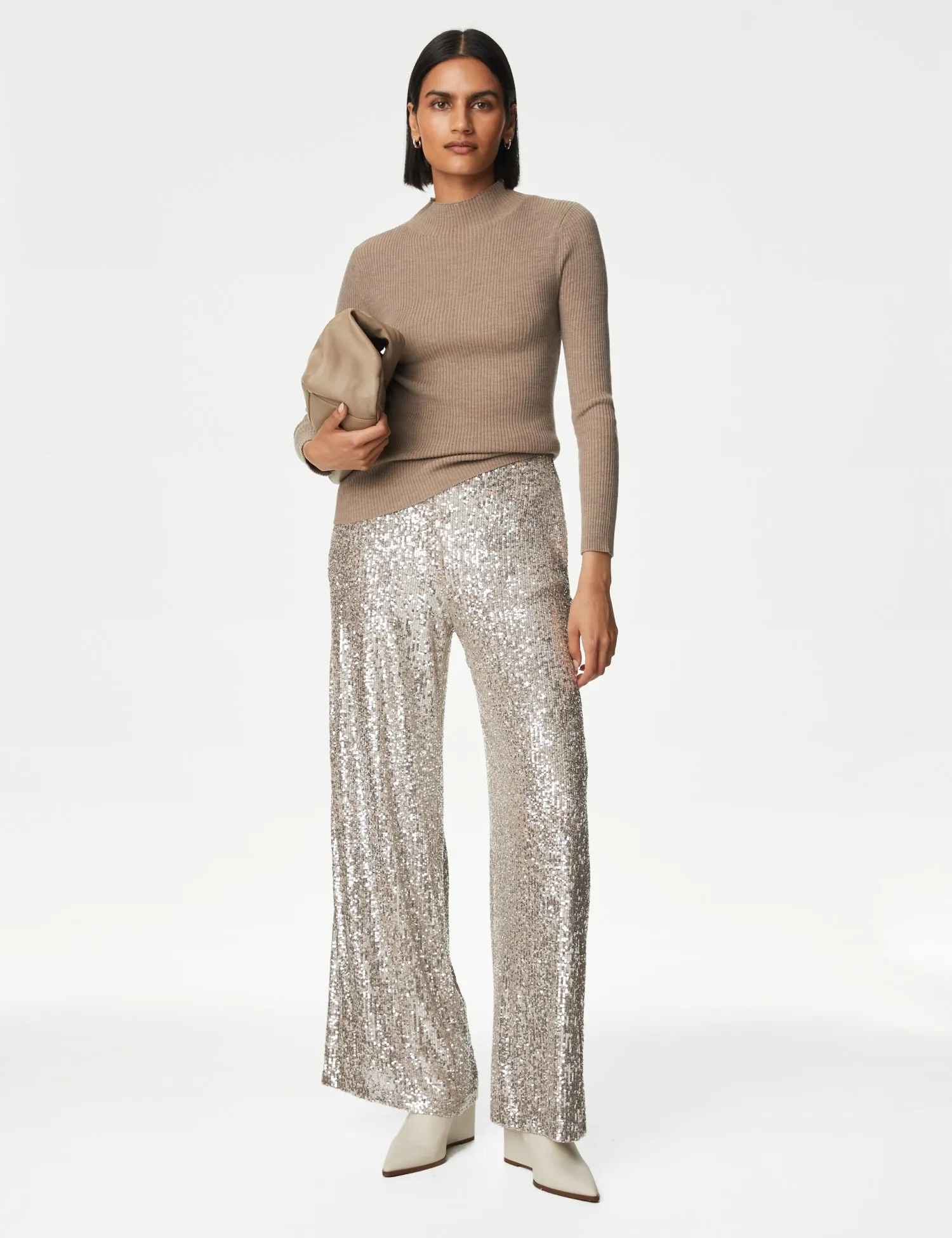 Sequin Elasticated Waist Wide Leg Trousers