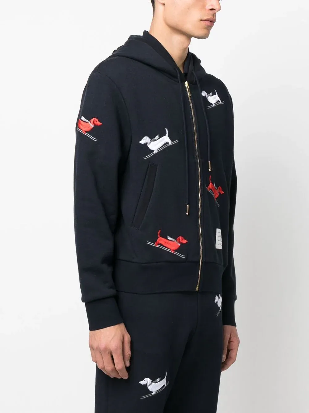 Skiing Hector Embroidery Holiday Zip Up Hoodie