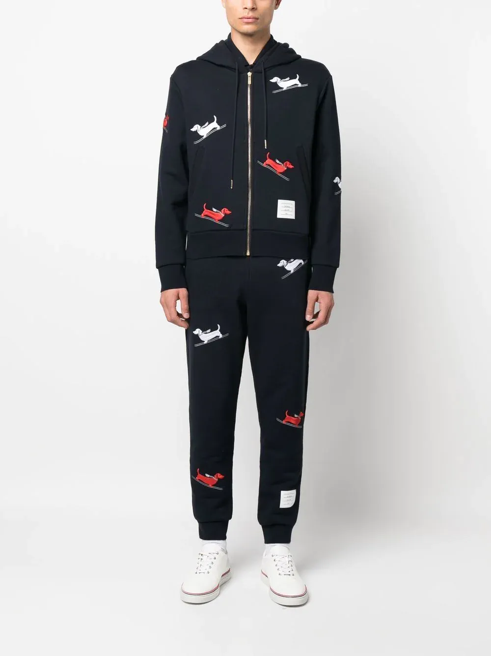 Skiing Hector Embroidery Holiday Zip Up Hoodie