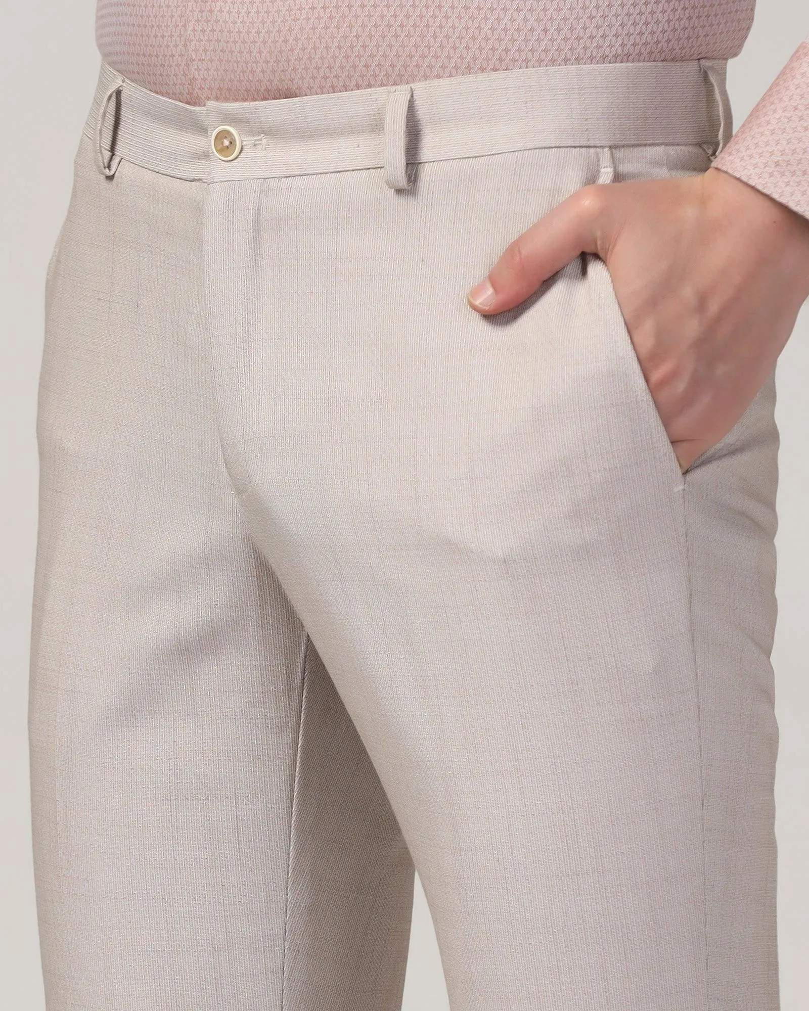 Slim Fit B-91 Formal Beige Textured Trouser - Harley