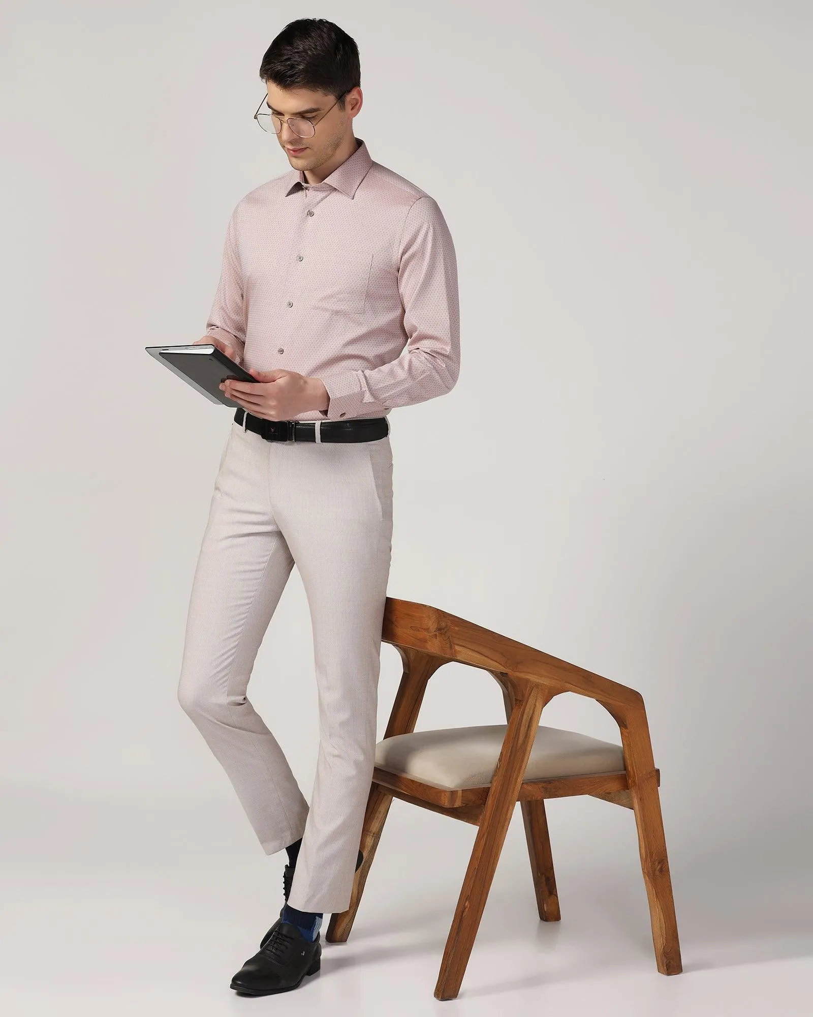 Slim Fit B-91 Formal Beige Textured Trouser - Harley