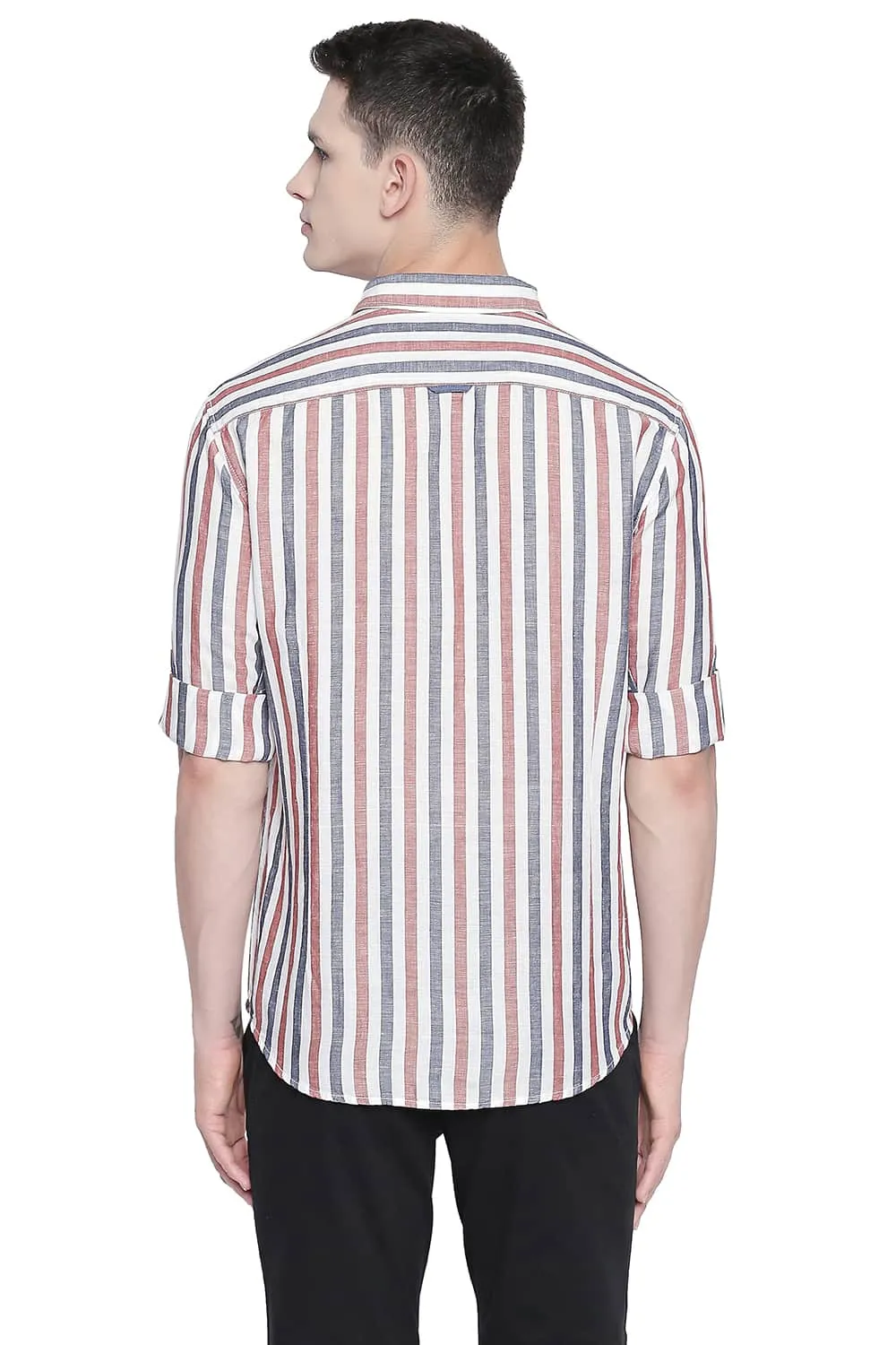 Slim Fit Cotton Linen Stripes Shirt