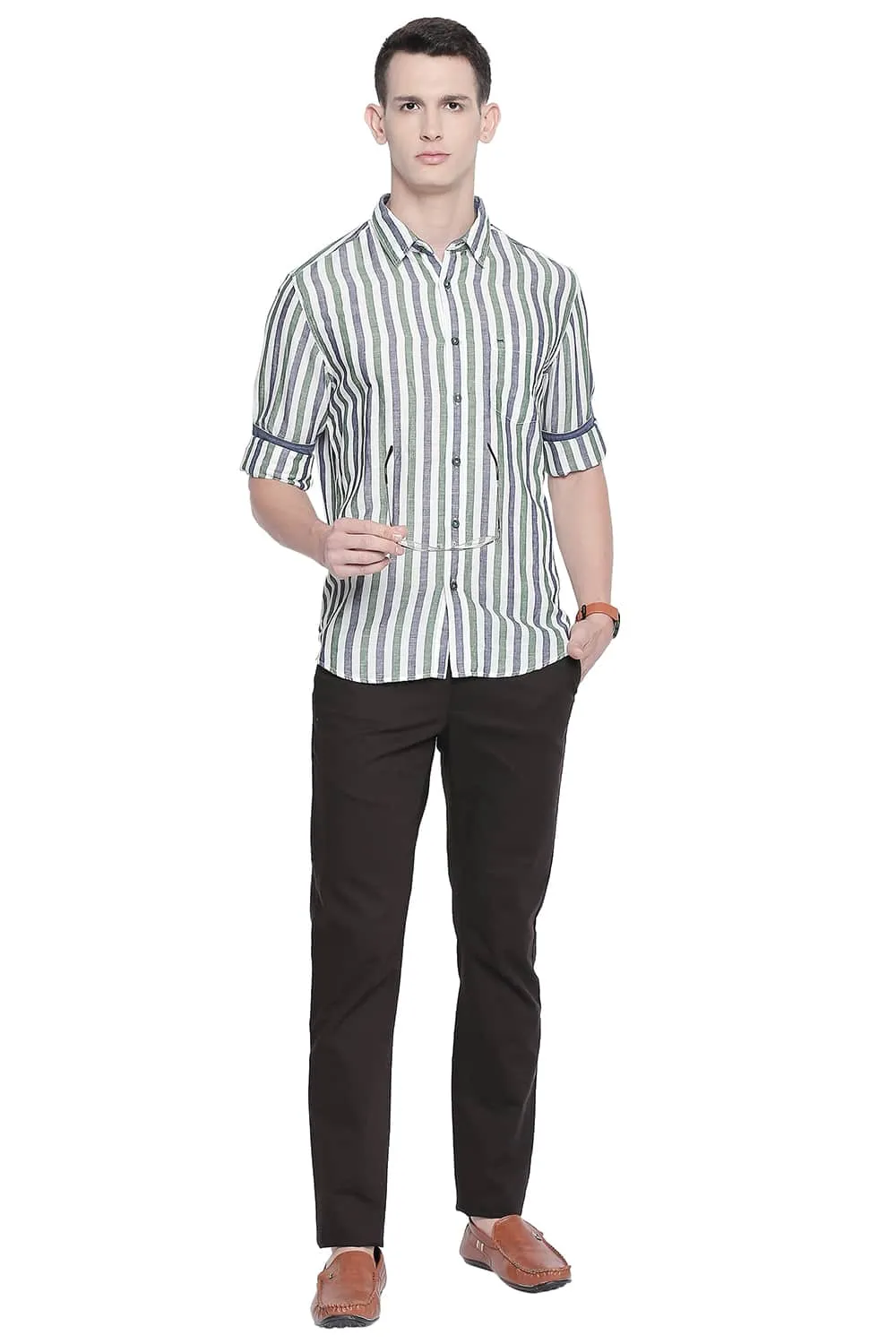 Slim Fit Cotton Linen Stripes Shirt