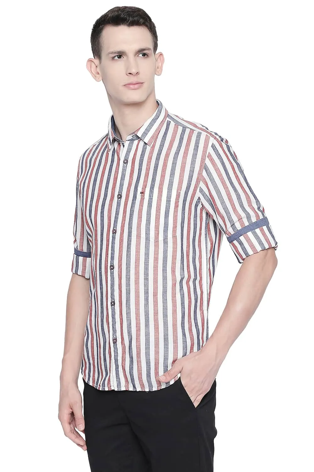 Slim Fit Cotton Linen Stripes Shirt