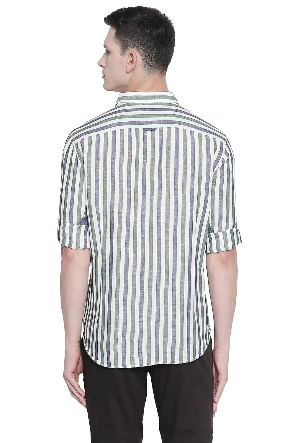 Slim Fit Cotton Linen Stripes Shirt