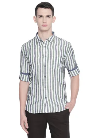 Slim Fit Cotton Linen Stripes Shirt