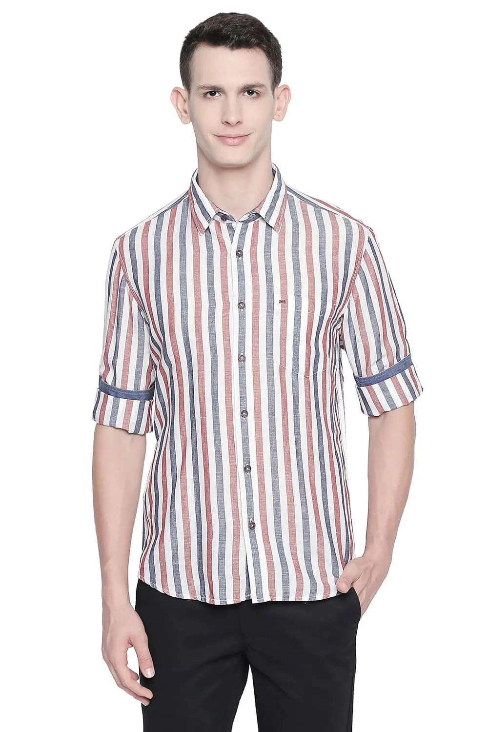 Slim Fit Cotton Linen Stripes Shirt