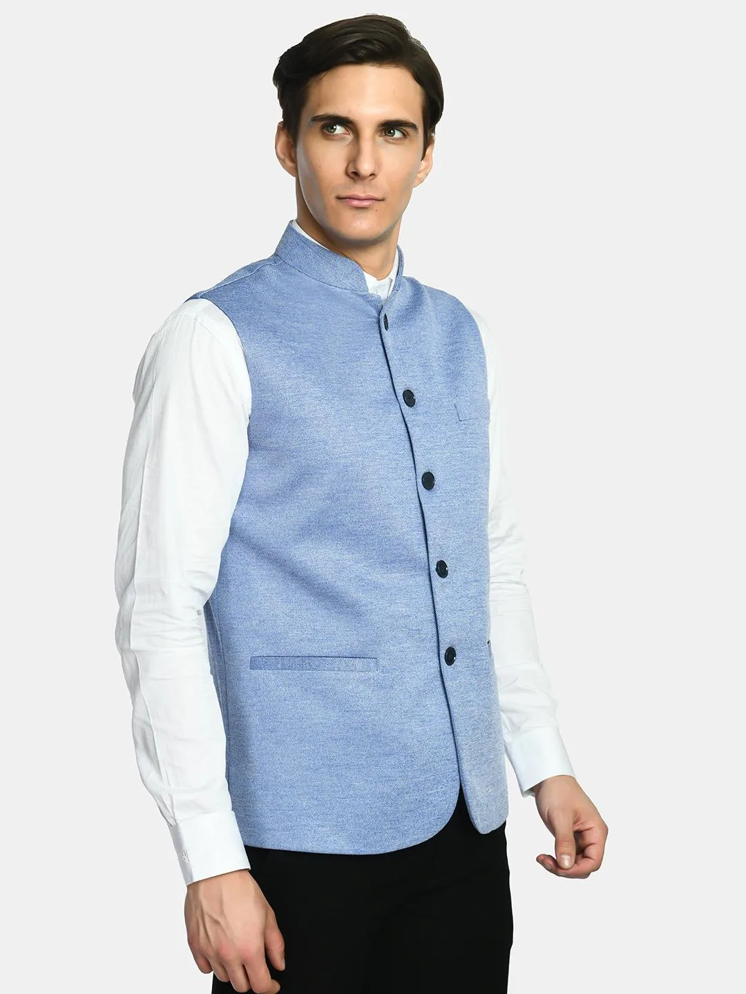 Solid Herringbone Festive Wear Nehru Jacket