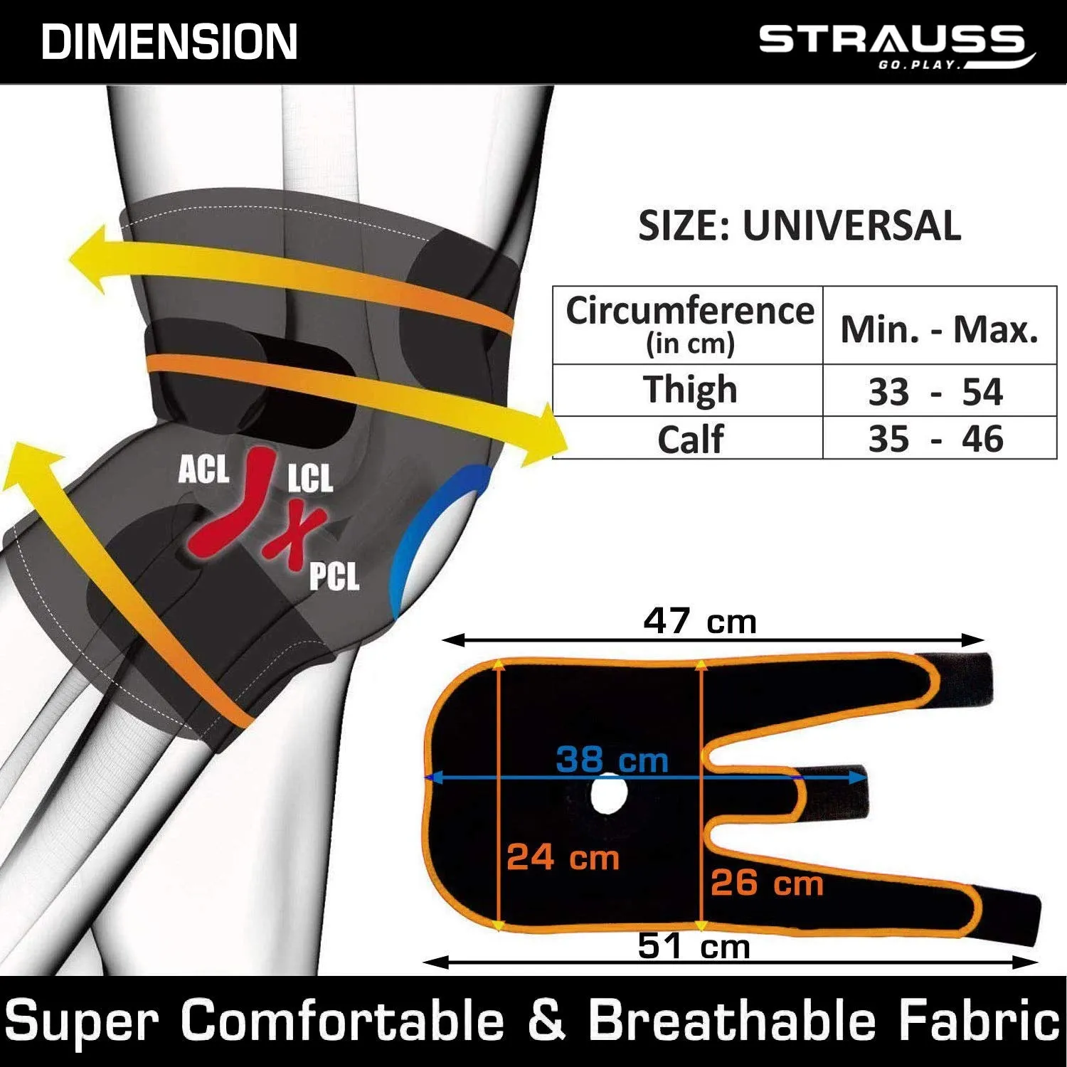 Strauss Adjustable Knee Support Patella, (Black/Orange) with Face Protection Mask, Non Vent, Medium, (Grey)