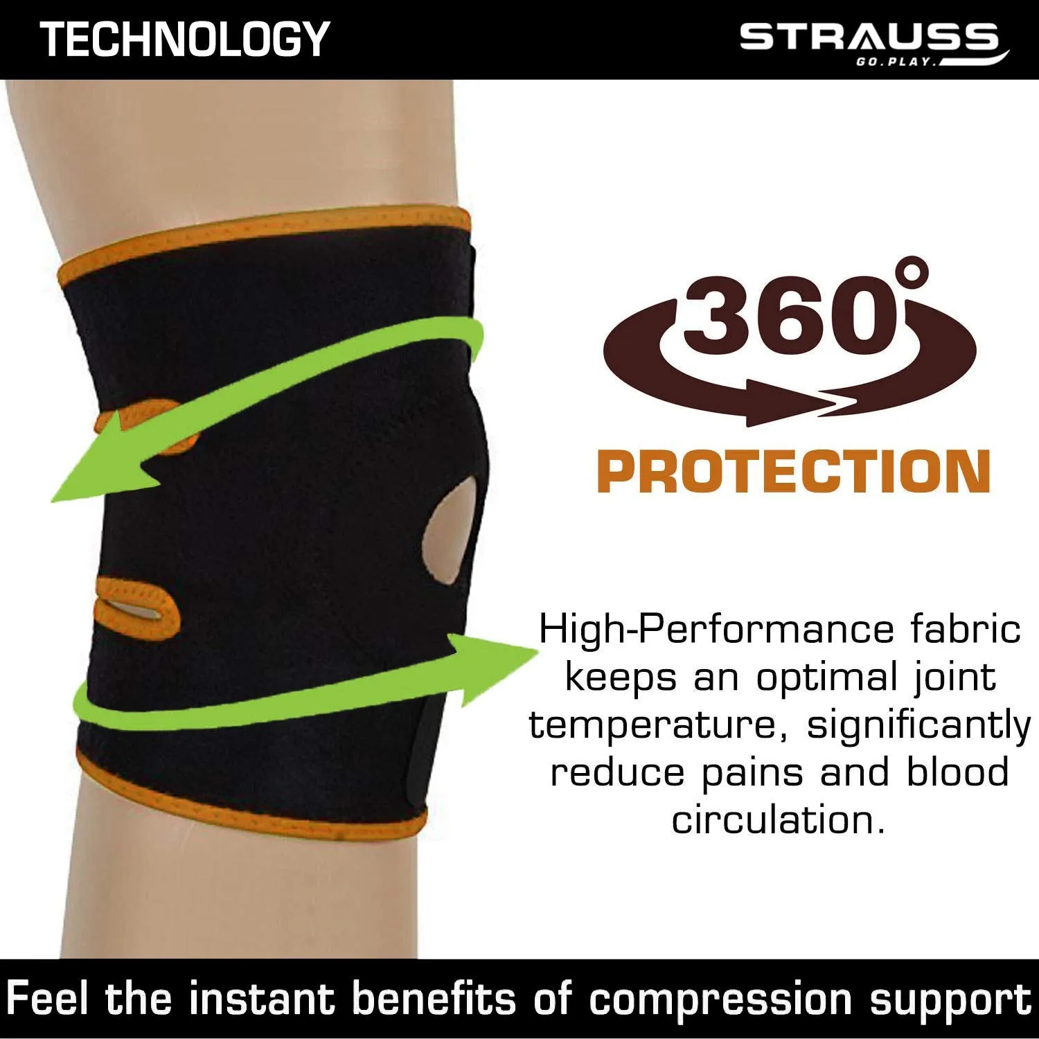 Strauss Adjustable Knee Support Patella, (Black/Orange) with Face Protection Mask, Non Vent, Medium, (Grey)