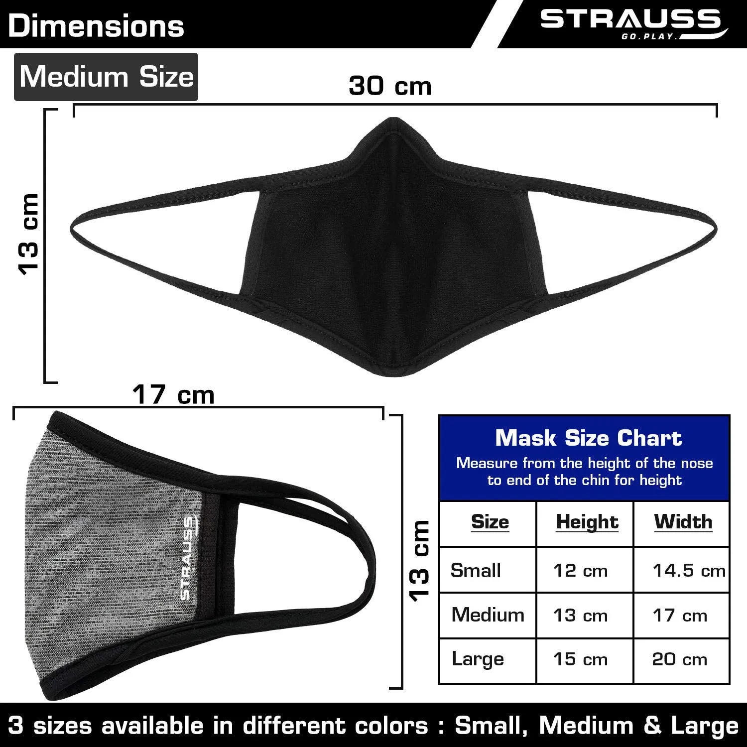 Strauss Adjustable Knee Support Patella, (Black/Orange) with Face Protection Mask, Non Vent, Medium, (Grey)