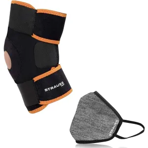 Strauss Adjustable Knee Support Patella, (Black/Orange) with Face Protection Mask, Non Vent, Medium, (Grey)