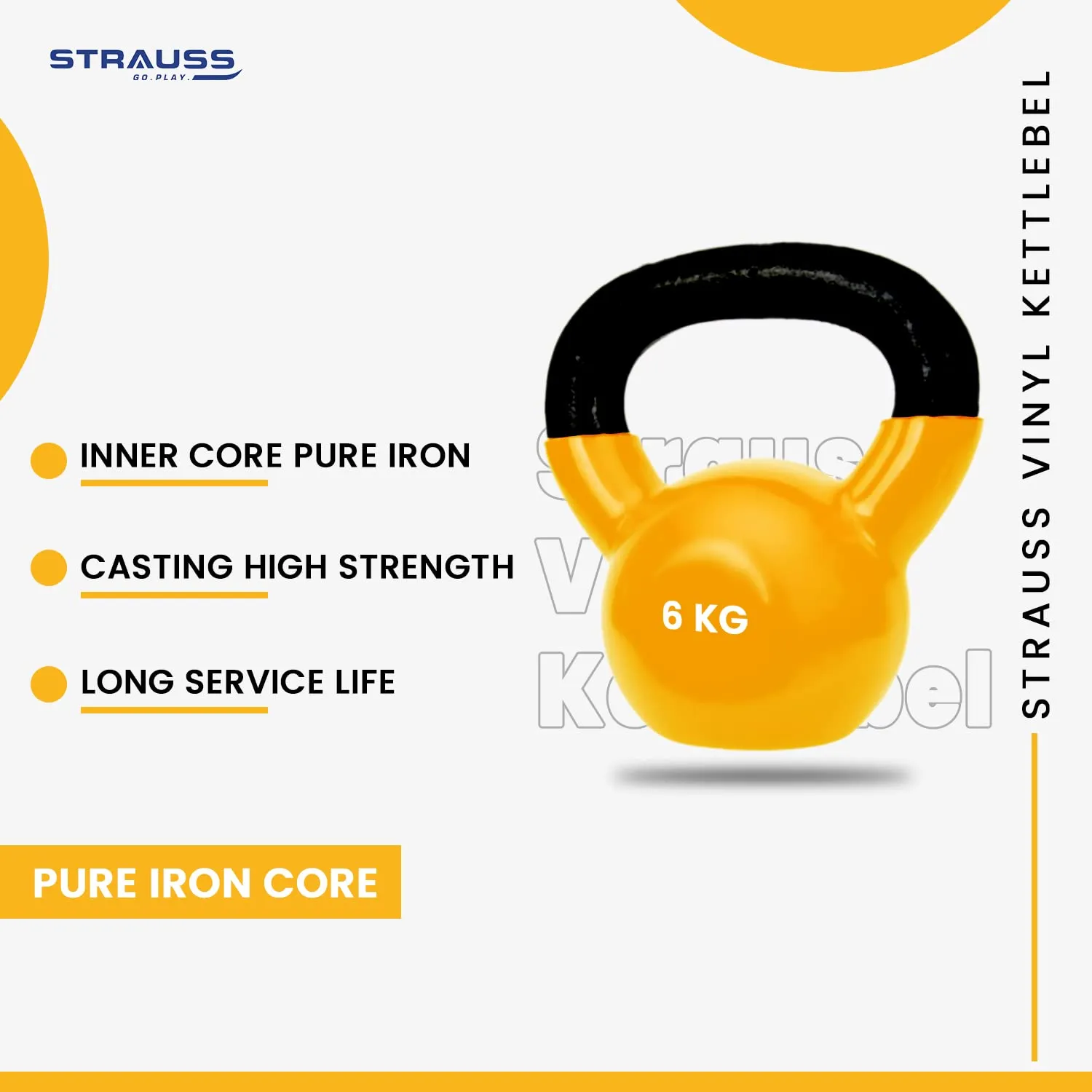 Strauss Premium Vinyl Kettlebell Weight for Men & Women | 2 Kg | Ideal for Home Workout, Yoga, Pilates, Gym Exercises | Non-Slip, Easy to Hold, Scratch Resistant (Yellow)