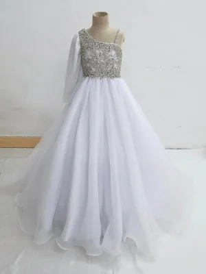 Stunning Little Girl One Shoulder Sparkly Ball Gown