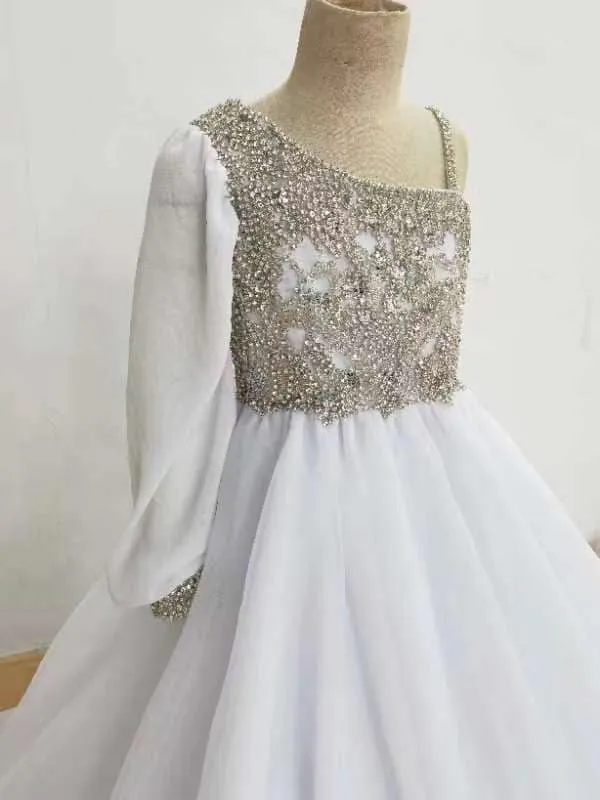 Stunning Little Girl One Shoulder Sparkly Ball Gown