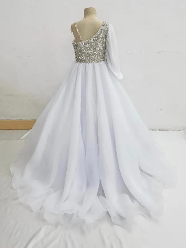 Stunning Little Girl One Shoulder Sparkly Ball Gown