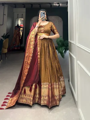 Stunning Mustard Traditional Narayanpet Gown with Dupatta & Belt