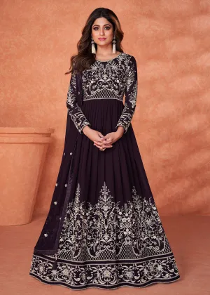 Stunning Plum Purple Heavy Designer Anarkali Gown