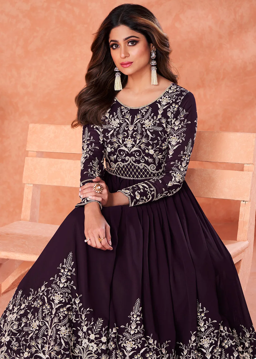 Stunning Plum Purple Heavy Designer Anarkali Gown