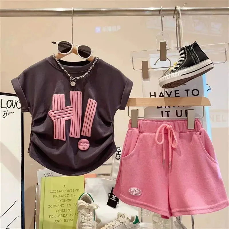 Summer Soft Cotton "H!" Print Shirt & Shorts