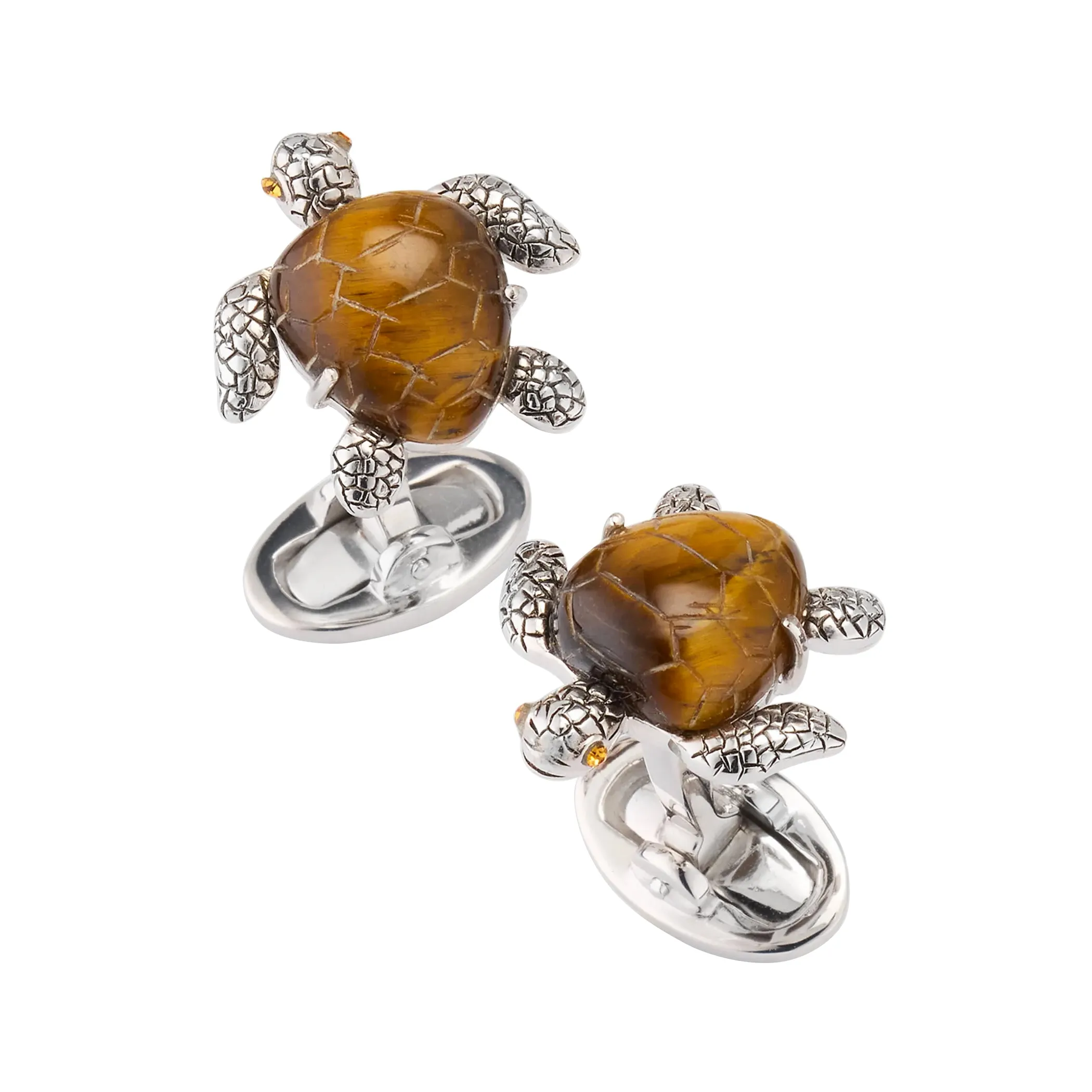 Turtle Carved Tiger Eye Sterling Cufflinks