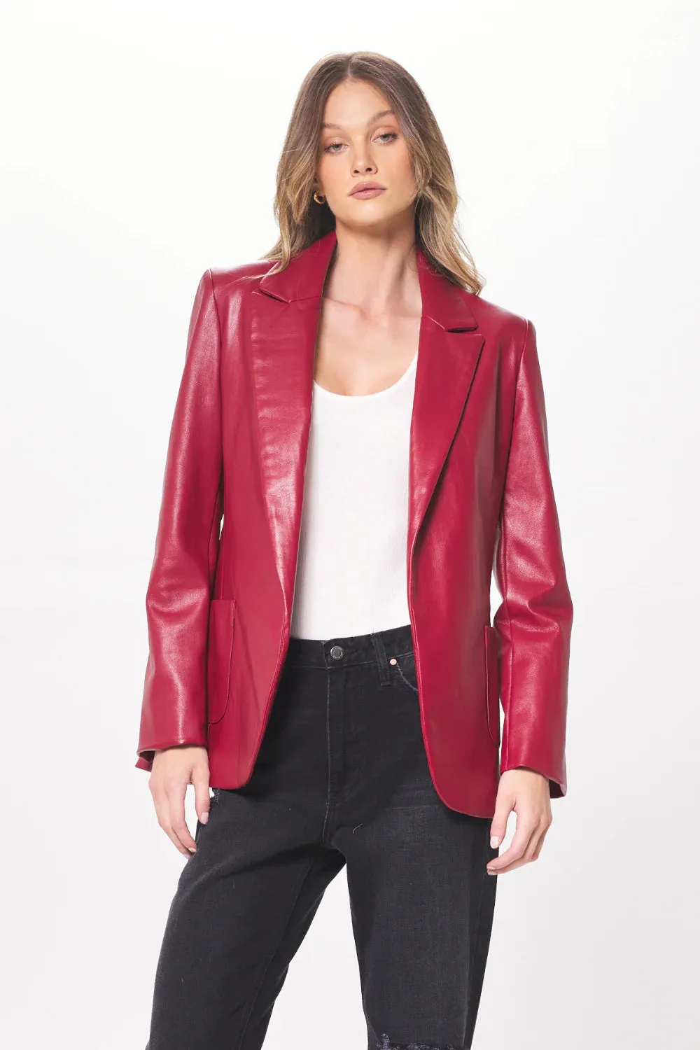 Vintage Havana- Faux Leather Blazer