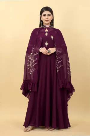 Wedding Attire: Long Wine Gown with Matching Shrug