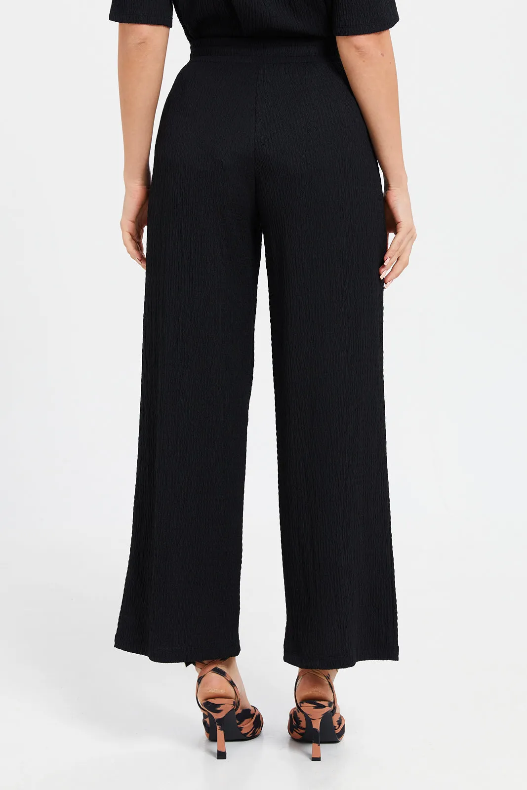 Women Black Textured Pants