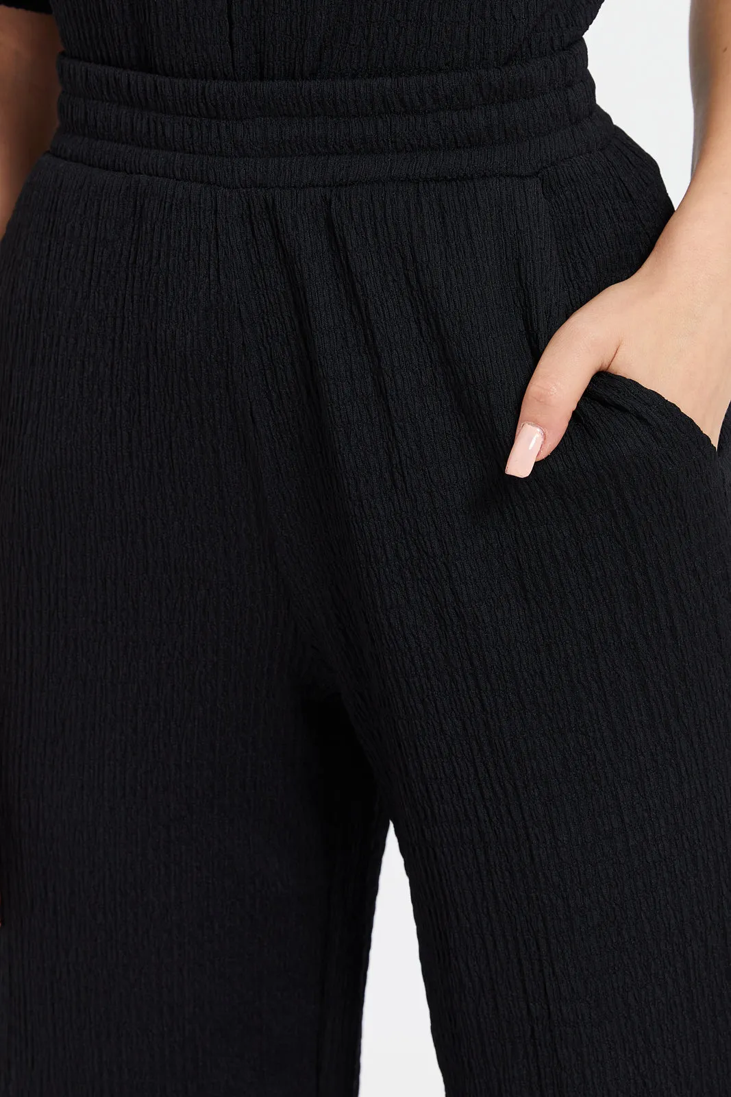 Women Black Textured Pants